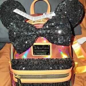 NWT DISNEY PARKS LOUNGEFLY 2023 ORANGE & BLACK SEQUINED HALLOWEEN MINI B
